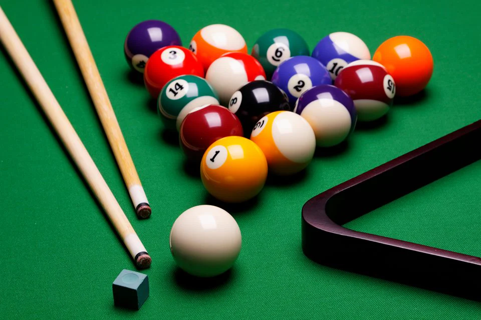 Placeholder for green snooker table with cue balls